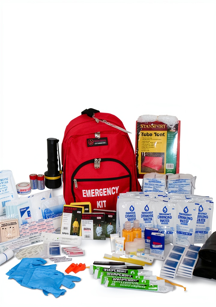 Safety First Aid Kindle Book displayed on a wooden desk with a camping backpack in the background