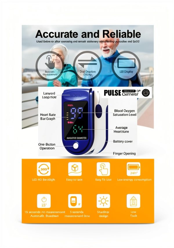 Finger Pulse Oximeter Home Studio Larger Display Blue with Batteries-2